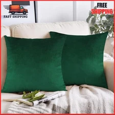 Throw Pillow Covers 18x18 Set of 2 Emerald Green Velvet Decor