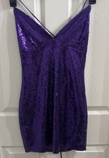 Lucy In The Sky Purple Sequin Spaghetti Strap Lace Up Back Medium Mini Dress