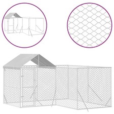 Outdoor Dog Kennel Silver Galvanized Steel and Polyethylene vidaXL