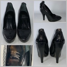Burberry Black Patent Leather High Heels Pumps W/ Back Zipper Sz 37.5 EU YGI D1S