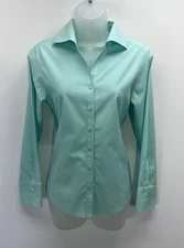 Talbots Shirt Wrinkle Resistant Stretch Size 2 Cyan Blue Button Up Long Sleeve