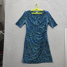 Lauren Ralph Lauren Women Dress 16 Blue Animal Print Sheath Romantic Ruffle