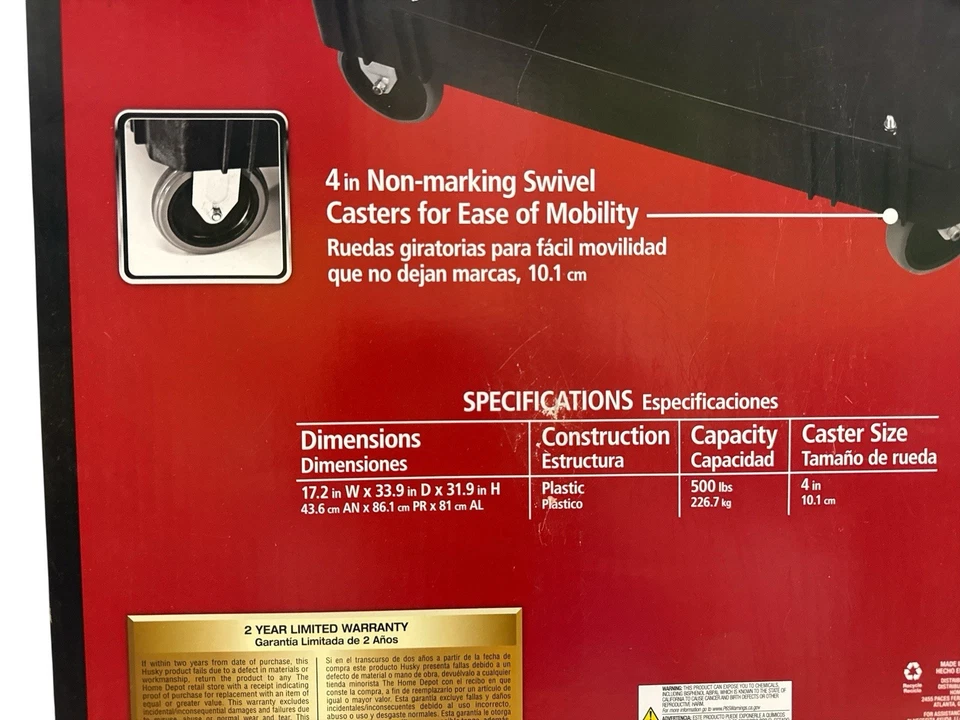 Husky 2-Tier Storage Utility Cart 4-Wheeled Missing Hardware 1000005206 - Image 3 of 4