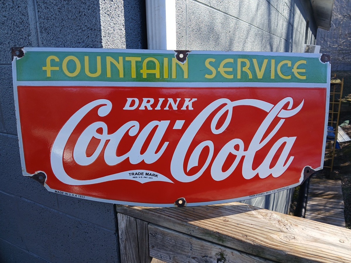 Vintage Large Coca Cola Porcelain Sign RARE Coke Large in Very