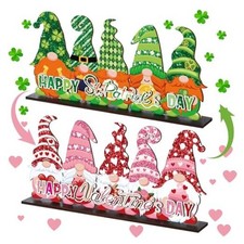 Valentine's Day and St. Patrick's Day Reversible Gnome Wood Signs Classic