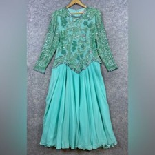 Lillie Rubin Vintage Heavy Beaded Dress 12 Green Maxi A-line Formal Evening