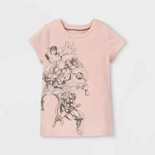 Camisa Marvel Juvenil Niñas Equipo Capitán América, Thor, Hulk Melocotón Nueva con Etiquetas Mediana (7/8)