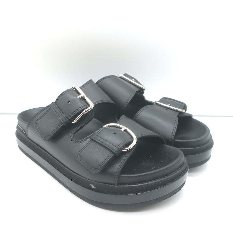 Alexander McQueen Double Buckle Platform Slide Sandals Black