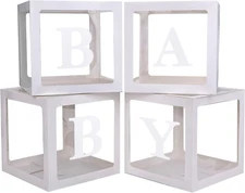 Baby Boxes with 4 PCS Letters for Baby Shower White Clear Balloon Box Blocks Gen