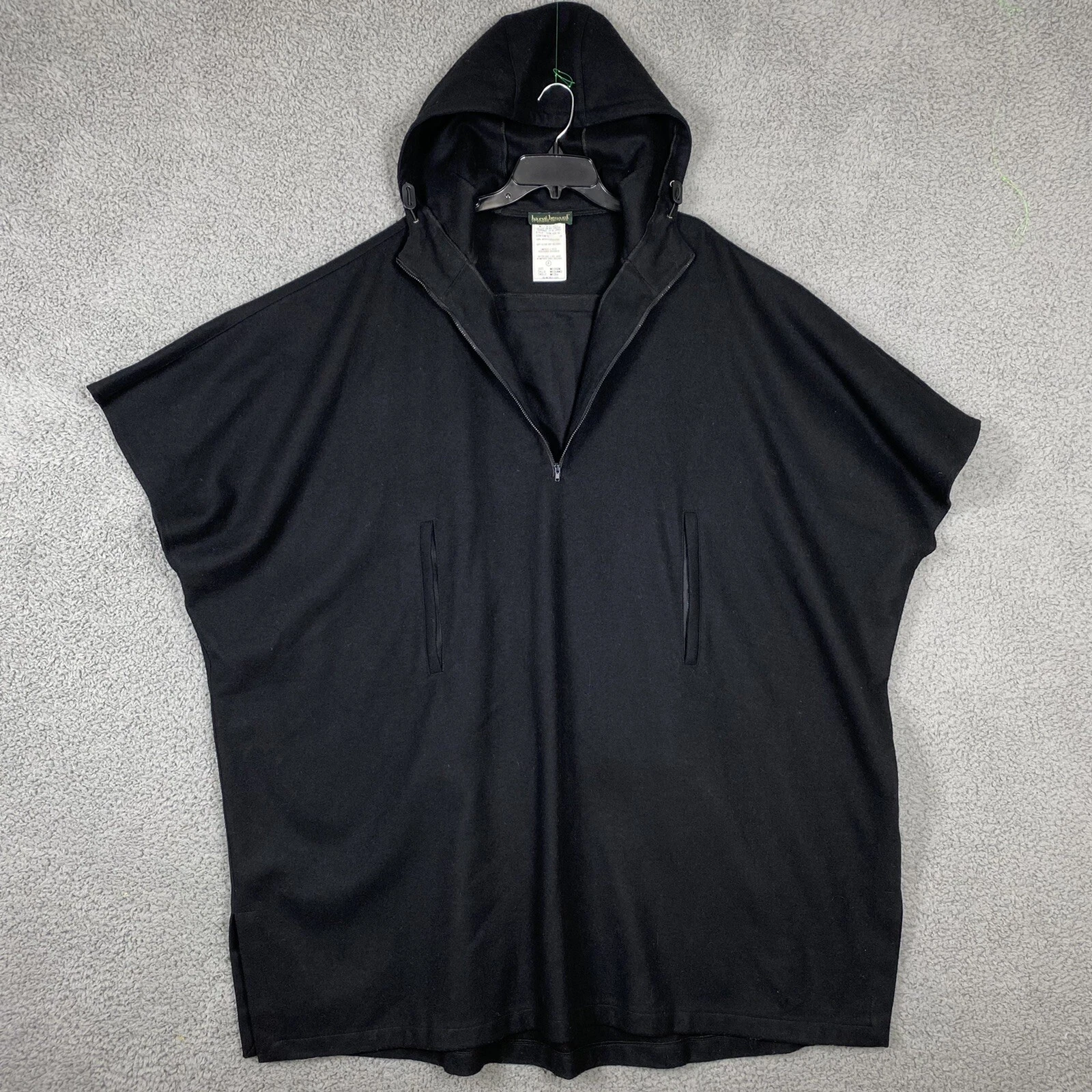 Harve Benard Women's M Black 100% Wool Partial Zip Cape Poncho Hooded Oversized
