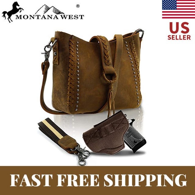 Women Cowhide Real Leather Purse Cross Body Shoulder Handbag with Gun