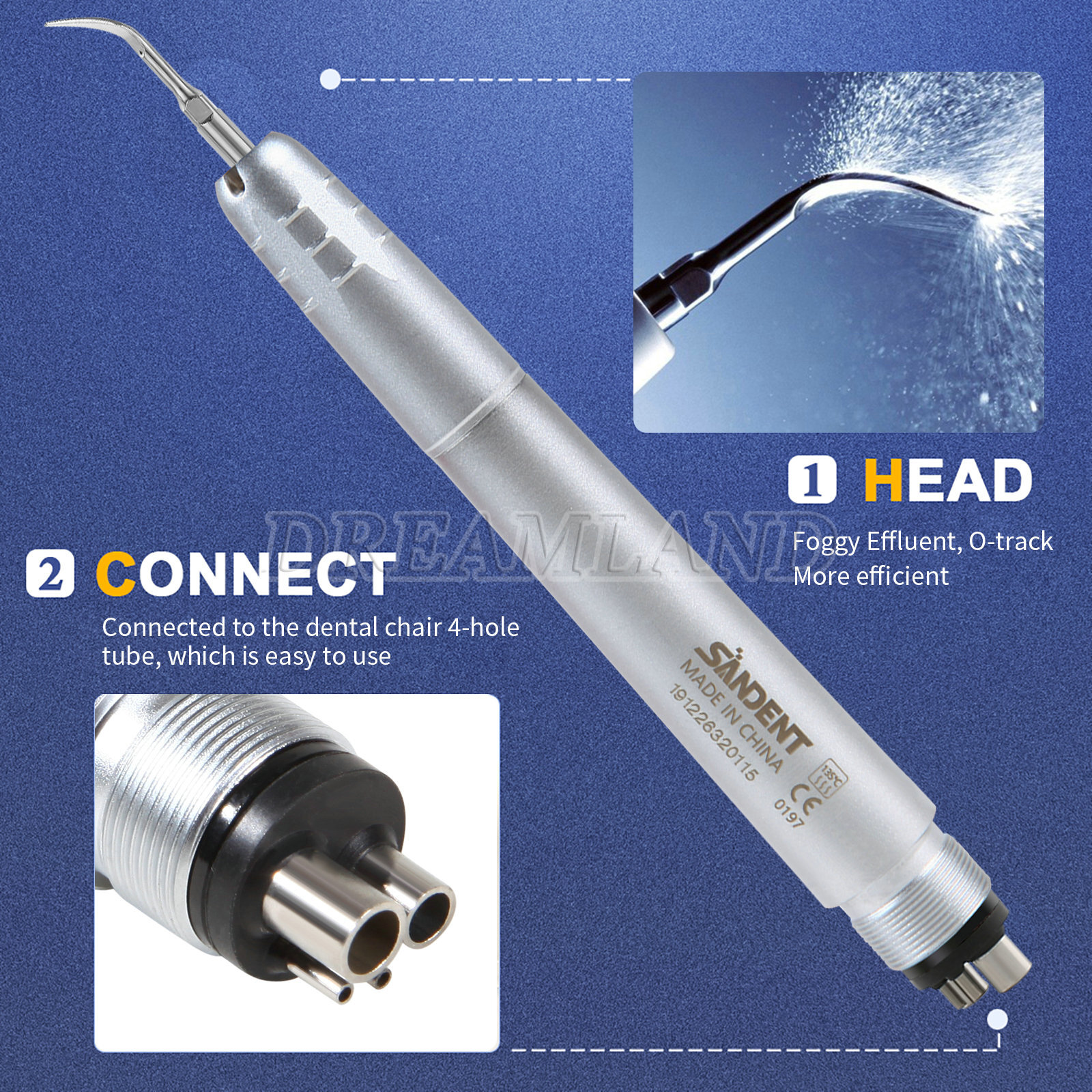 USA Dental Ultrasonic Air Perio Scaler Handpiece Hygienist 2 4 Holes with 3 Tips