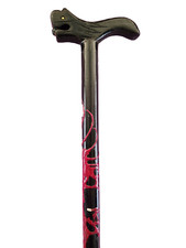 Wooden Cane Asian Dragon Hand Carved Black and Red Wood Marble in Mouth 36in VTG