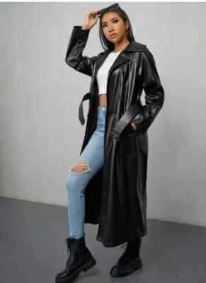 Coat Black Handmade Lambskin Stylish Women's Trench Leather Party Winter Soft