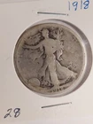 1918 Walking Liberty Silver Eagle 50 Cent Coin No Mint Mark