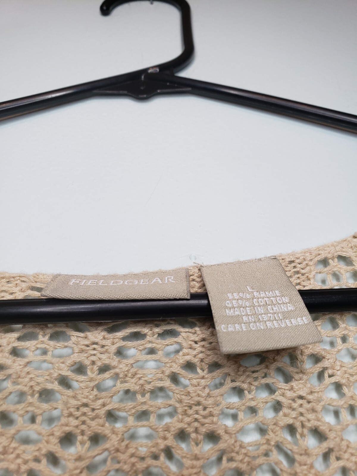 Field Gear Women L Sweater Crochet Style Pullover Sheer Beaded Sleeve Tan V Neck eBay