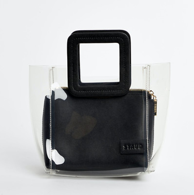 STAUD Tasche schwarz Leder PVC in transparent weiß & schwarz