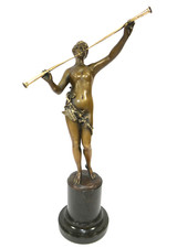 Nymphe mit Fl&ouml;ten Panfl&ouml;te Bronzefigur sign. Iffland AL