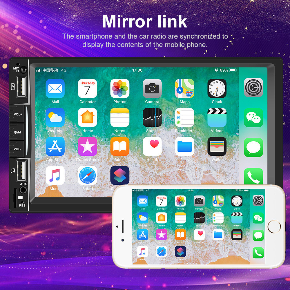 7in Car Audio Double Din Radio Stereo BT In-Dash Touch Screen