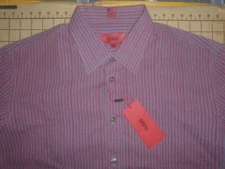 MENS XLARGE FITTED HUGO BOSS GRAY/RED STRIPES LS BUTTON UP SHIRT - NWT