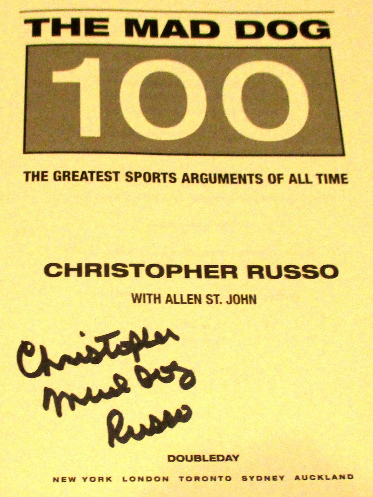 2003 The Mad Dog Greatest Sports Arguments of All Time Christopher Russo SIGNED