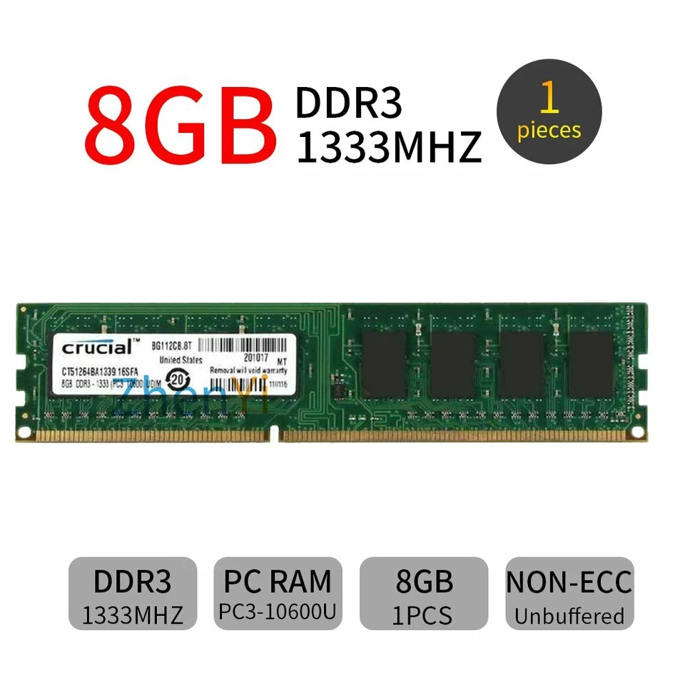 32GB 16GB 8GB 1333Mhz PC3-10600U DDR3 240pin DIMM Desktop Memory Crucial Lot BT - Image 4 of 4