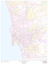San Diego, California Zipcode Laminated Wall Map MSH 