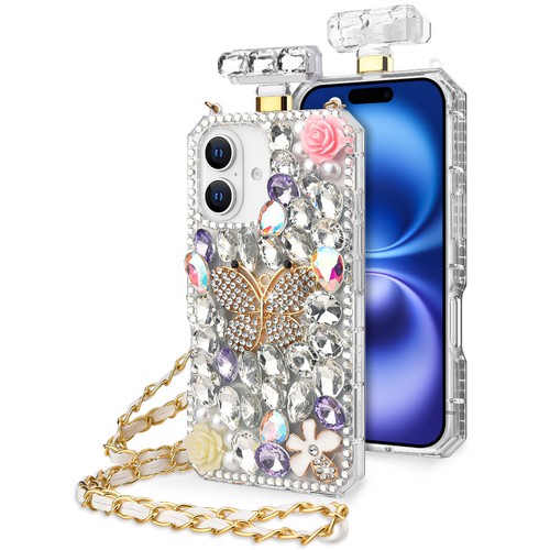 Für Apple iPhone 16 Plus - Parfüm Flakon Cover Case mit Edelstein Strass Armband - Bild 8 von 31