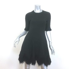 Ulla Johnson Vittoria Fringe Dress Black Stretch Knit Size Petite NEW