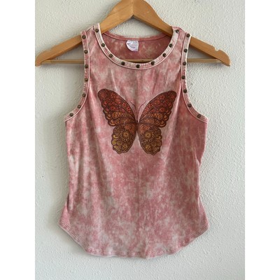 No Boundaries Butterfly Stud Tank Top Size L Jr. Y2K Grunge Festival