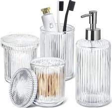 Bathroom Accessories Set, 4 Pack Glass Bath Accessory Sets Complete, Clear