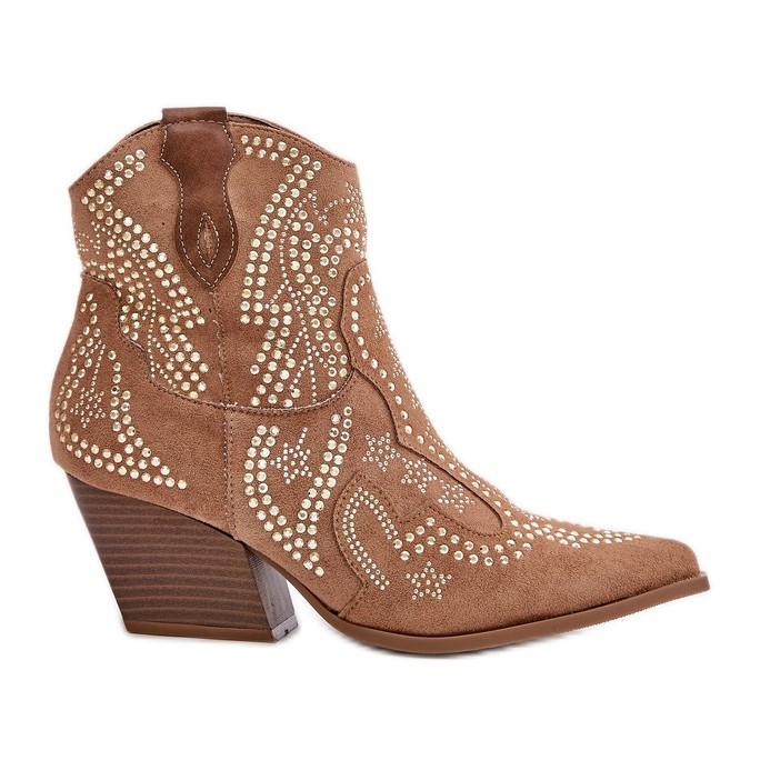 Botas Cowboy Camel Decoradas Kaivina con Tacones Altos marrón