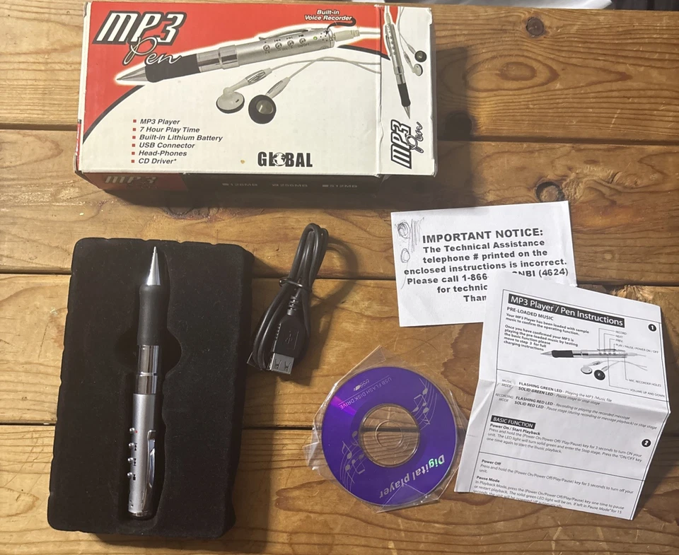 Vintage Y2K GLOBAL MP3 Player Voice Recorder Pen USB Port W/ CD Driver NO EARBUD - Image 2 of 4