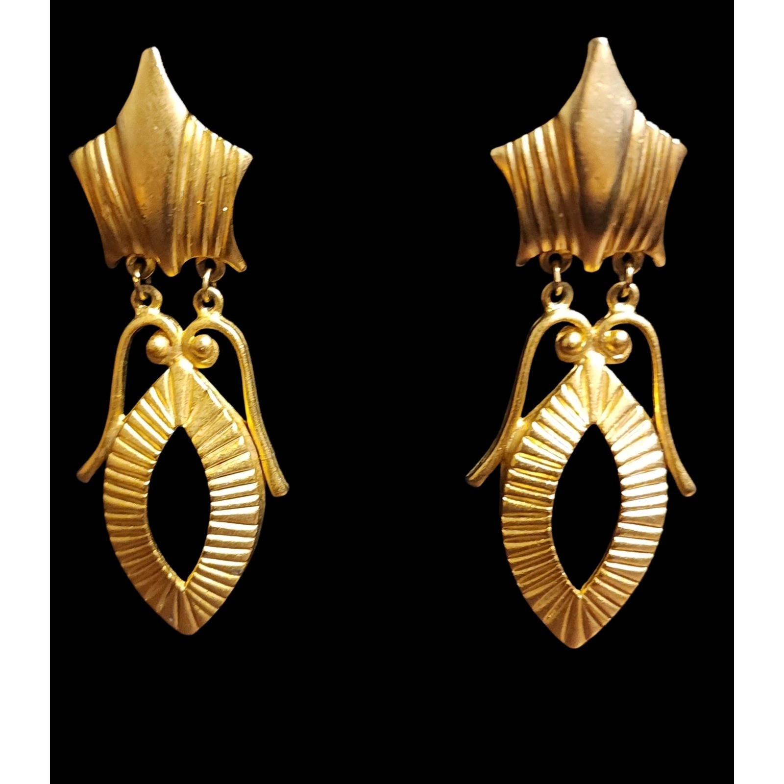 VTG Gold Tone Post Statement Dangle Earrings Abst… - image 1