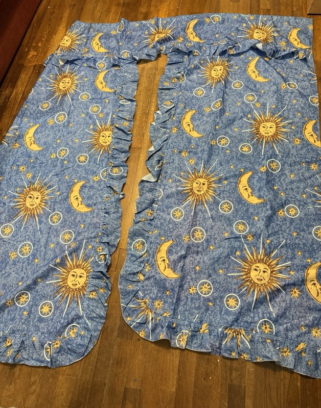 Moon Stars Shower Curtain Polyester 68x70 Split Opening With Ruffles Never Used