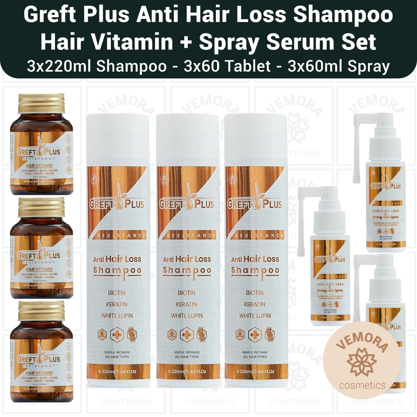Greft Plus Anti Hair Loss Hair Set (Shampoo + Hair Vitamin + Serum) Set - 3 LOT