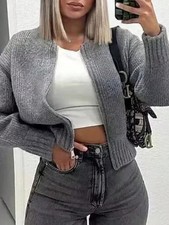 Lightweight Warm Women's Casual Crew Neck Cardigan Solid Color Fall Winter