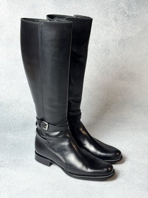 Dsquared2 Leather Boots High Knee Biker Black Buckle Zip Riding Women's Size 37