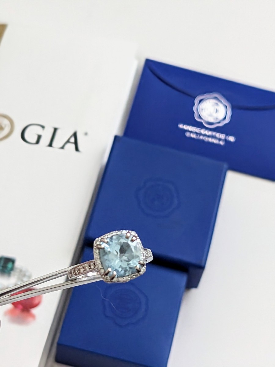 TACORI Diamond Halo Aquamarine Cushion Cut Gold Engagement