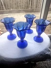 4 Vintage Anchor Hocking Glass Cobalt Blue Tulip Sundae Parfait Dessert Glasses