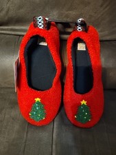 Muk Luks Women's Red Xmas TREE Ballerina Slippers Size L 9-10