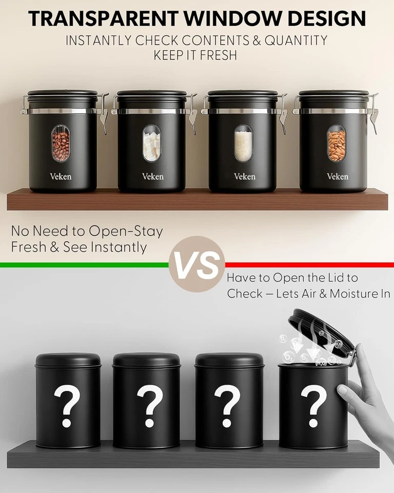 Bote de café con ventana, contenedor hermético de acero inoxidable, cocina para el hogar F... Foto 4 de 4