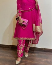 Classic Look Faux Georgette Pink Salwar Kameez With Dupatta For Functional