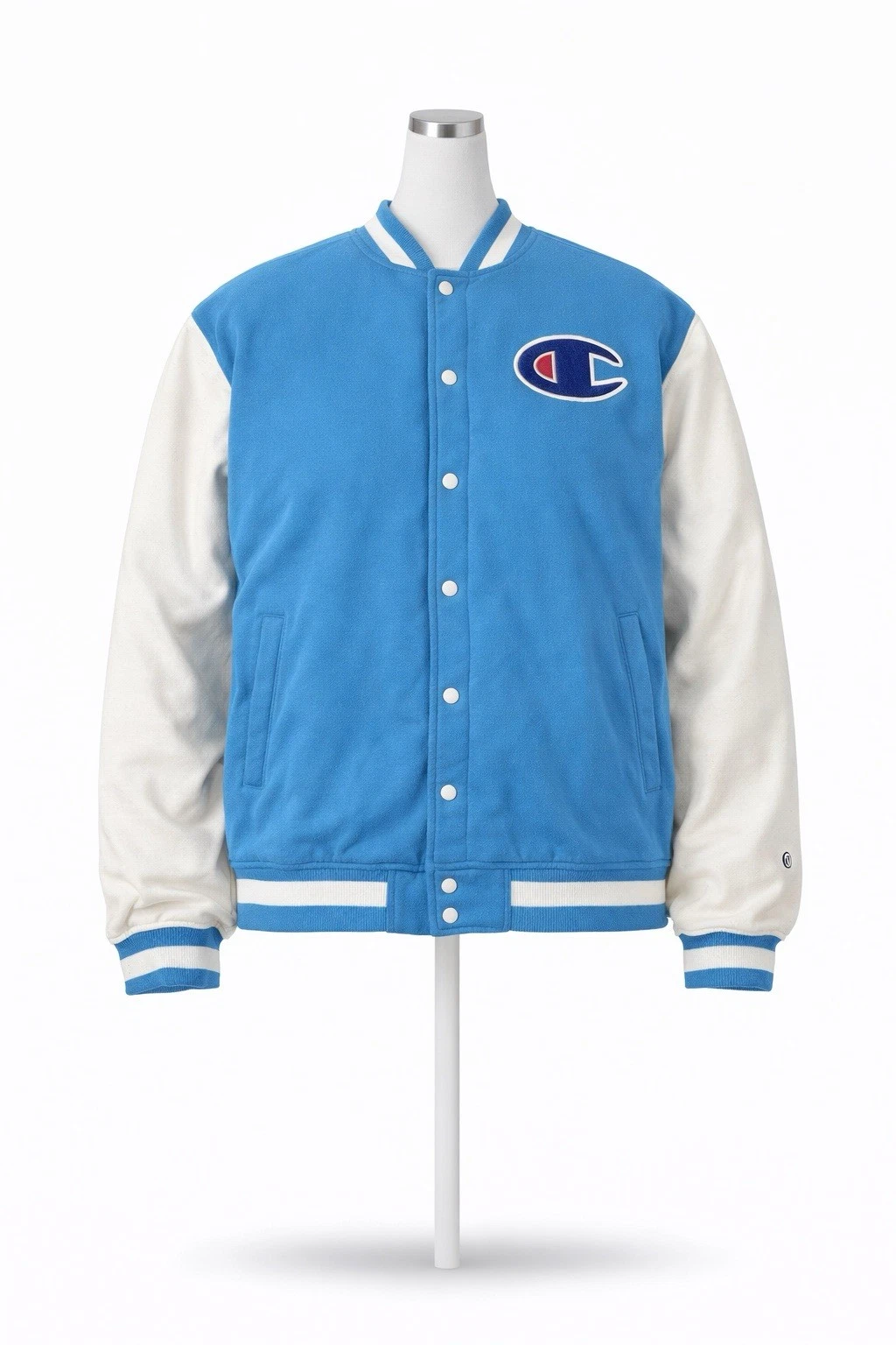 Champion Jacket Mens 3XL Blue White Varsity Letterman Snap Quilted Lined Fleece