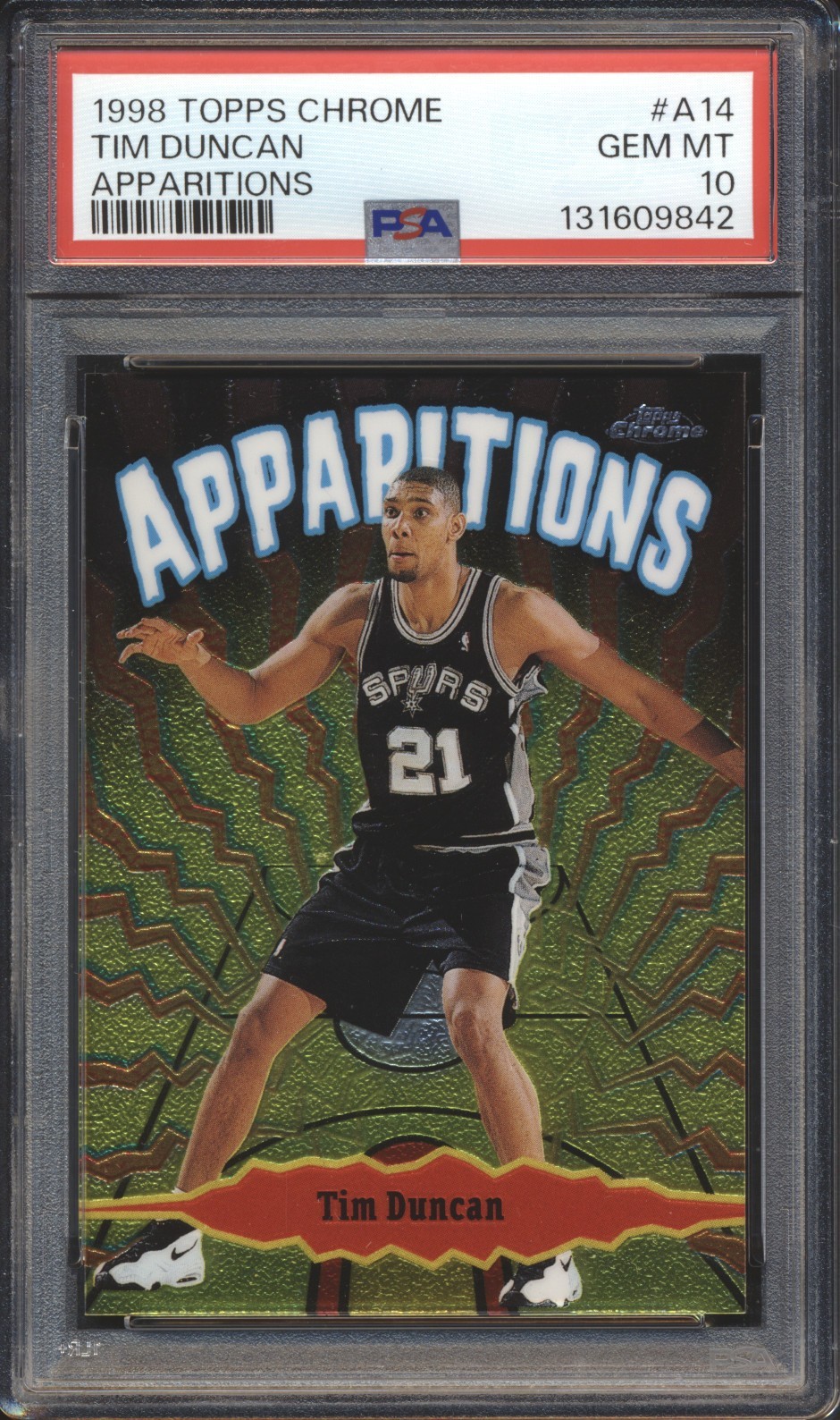 1998 Topps Chrome Basketball APPARITIONS Tim Duncan #A14 PSA 10 SPURS GEM MT HOF