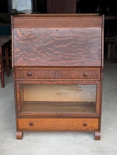 Antique Widman Lawyers Bookcase Desk Combo, Drawers & Cubbies, Tiger Oak