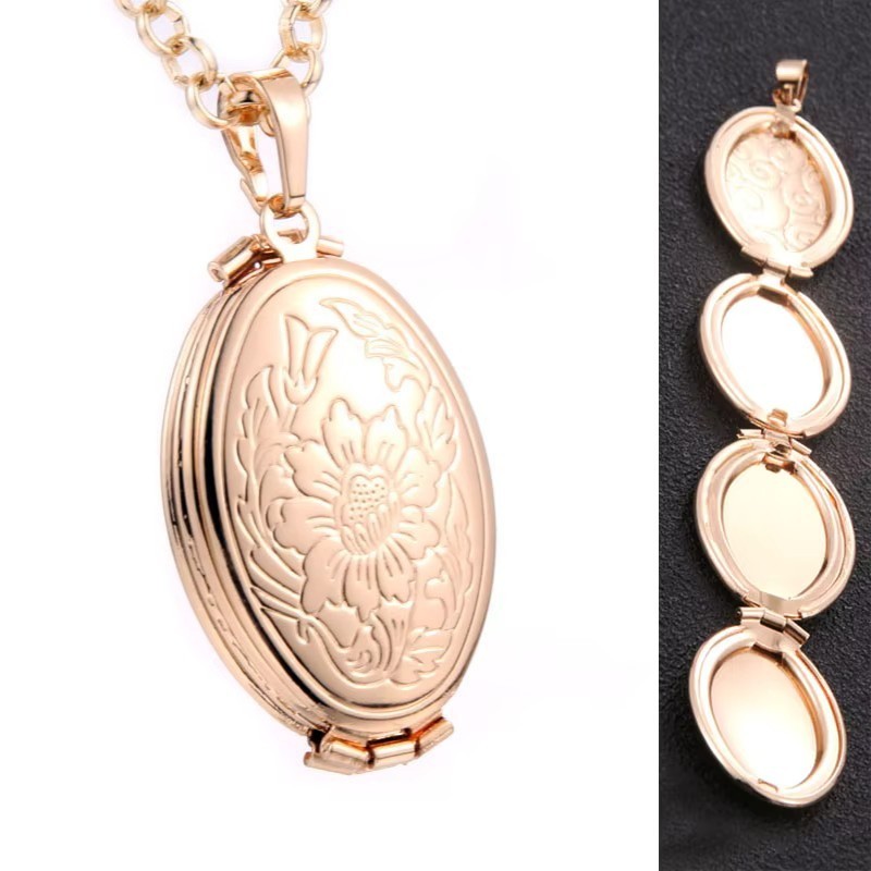 Gold Multi Photo Locket Necklace Expandable Family Memory Keepsake Pendant Gift