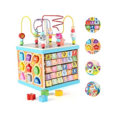 Qilay Wooden Activity Cube for Toddlers 1-3 (Large), 5 in 1 Multipu... Fast Ship