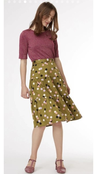 Size 14 Princess Highway Nancy Spot Skirt Olive Multi Tiered Ruffle....