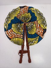 African Folding Fan-Cloth Ankara Print Fabric-Leather Handle-Leather Closure